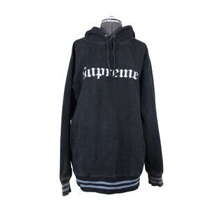 Supreme Old English embroidered reverse fleece pullover hoodie sweatshirt FLAWS